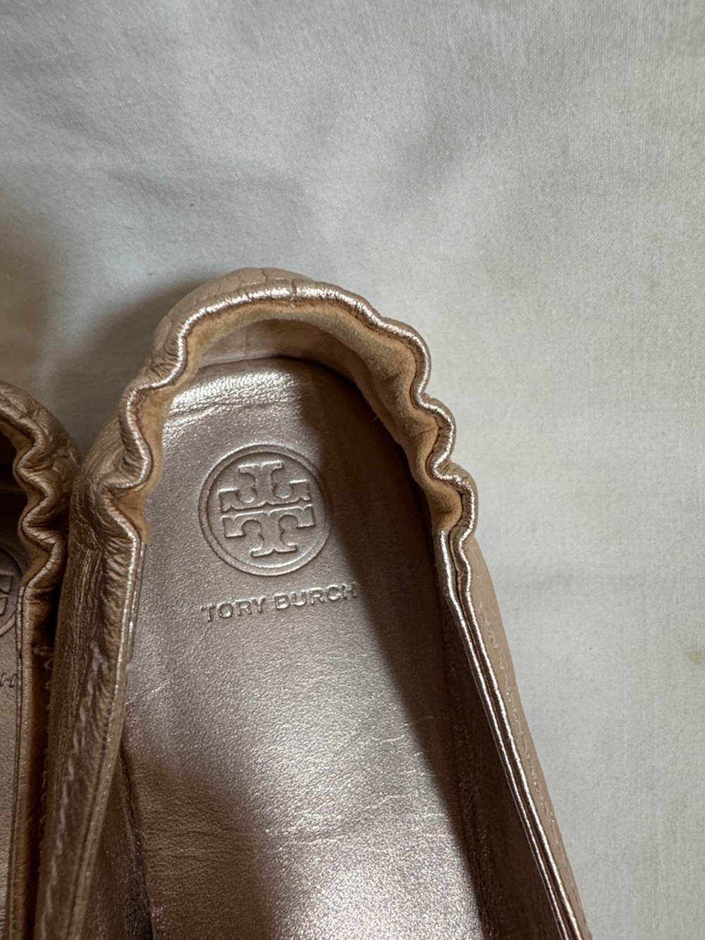 Tory Burch Minnie Travel Metallic Rose Gold Ballet Flats Logo  10.5 - Picture 2 of 7